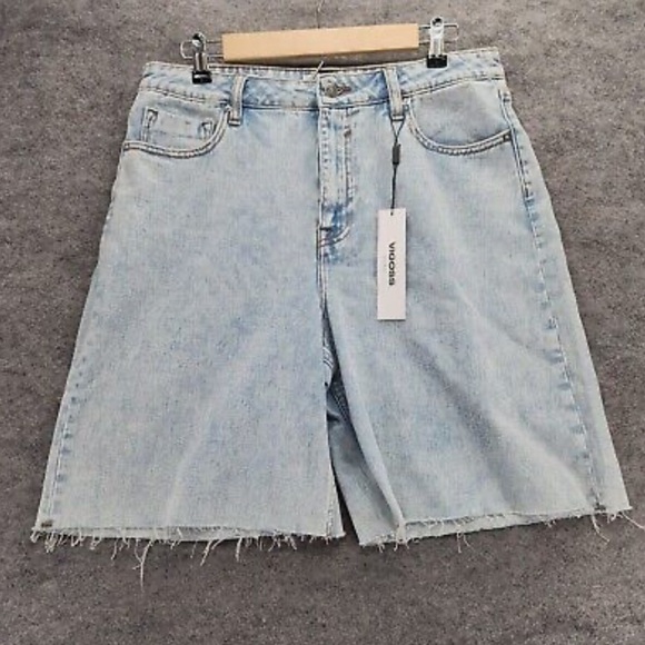 Vigoss Bermuda Cut Off Blue Denim High Rise Shorts Size 24 NWT - Picture 2 of 7